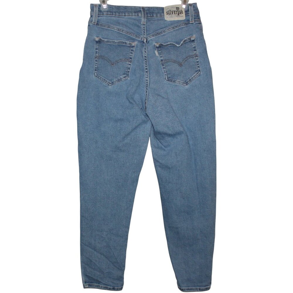 LEVIS Silver Tab Mom Jeans 29/8 Barrel Leg Tapered High Waist 90s Distressed Bag - Picture 2 of 13
